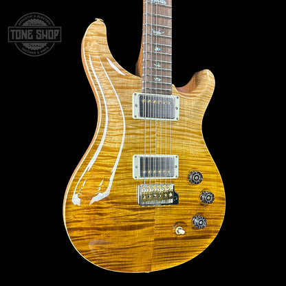 Front angle of PRS TSG Anniversary Wood Library Artist DGT Gold Storm Fade Brazilian Rosewood.