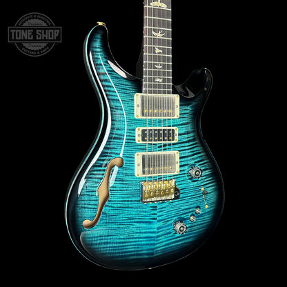 Front angle of PRS Special Semi-hollow Cobalt Smokeburst 10 Top Birds.