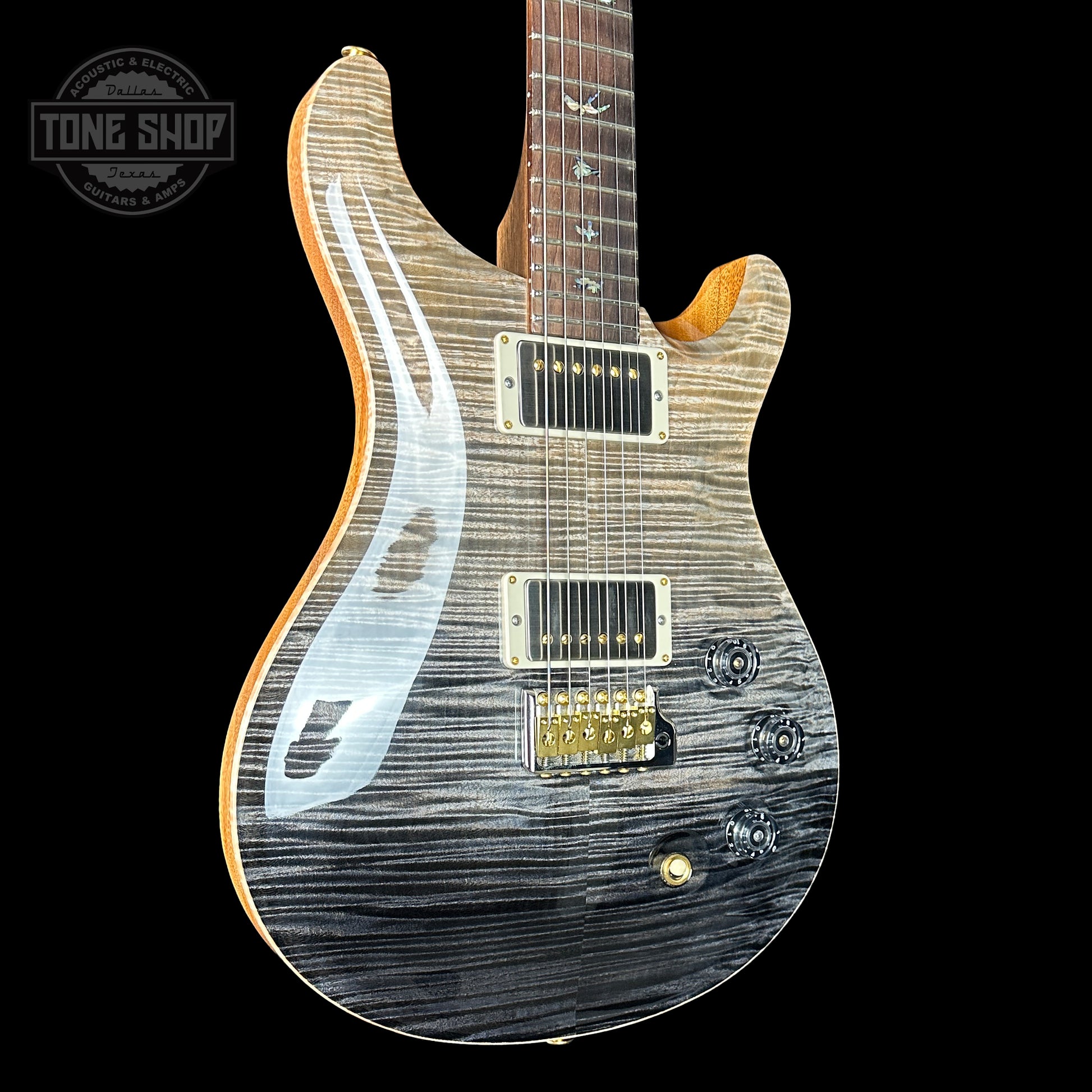 Front angle of PRS TSG Anniversary Wood Library Artist DGT Frostbite Brazilian Rosewood.