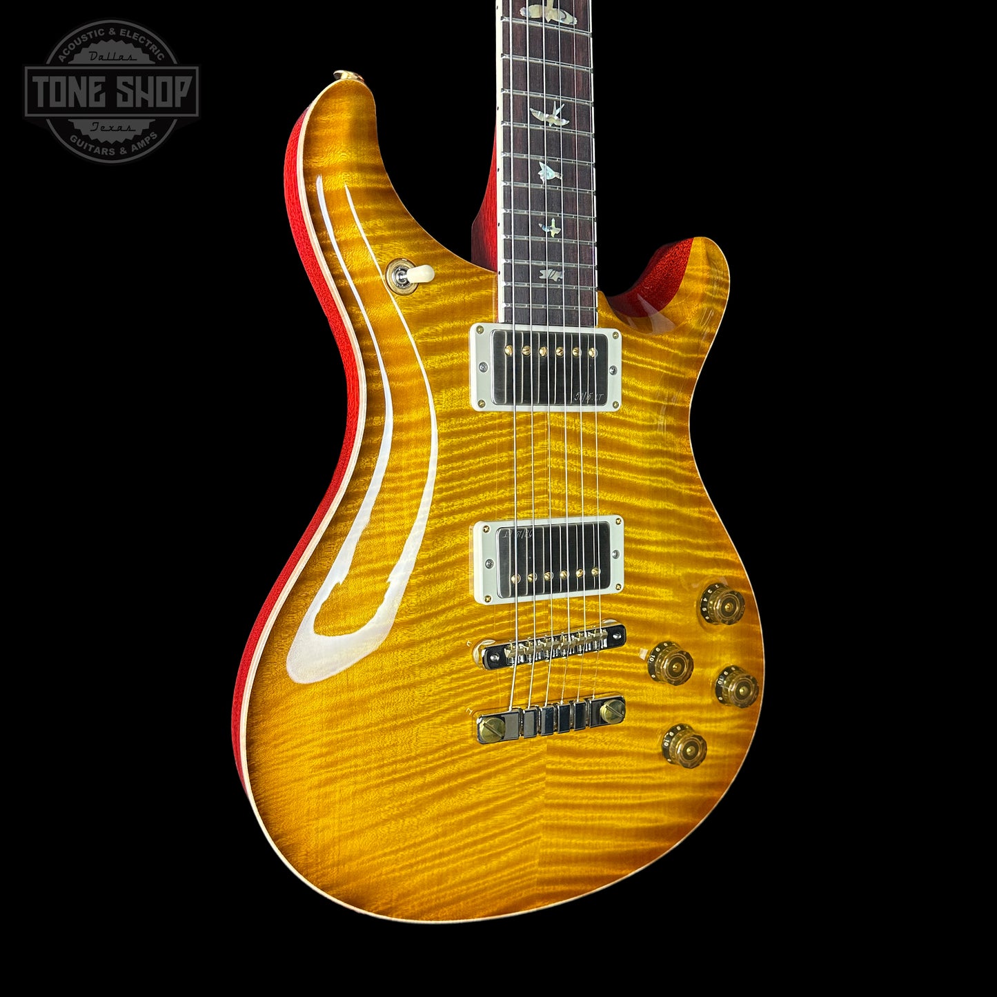 Front angle of PRS Paul Reed Smith McCarty 594 McCarty Sunburst 10 Top Birds.