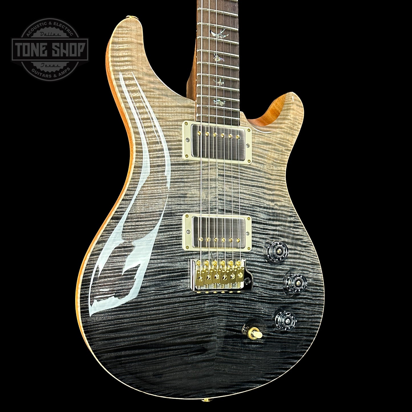 Front angle of PRS TSG Anniversary Wood Library Artist DGT Frostbite Brazilian Rosewood.