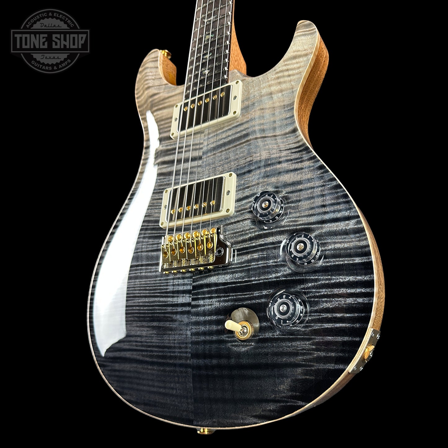 Front angle of PRS TSG Anniversary Wood Library Artist DGT Frostbite Brazilian Rosewood.