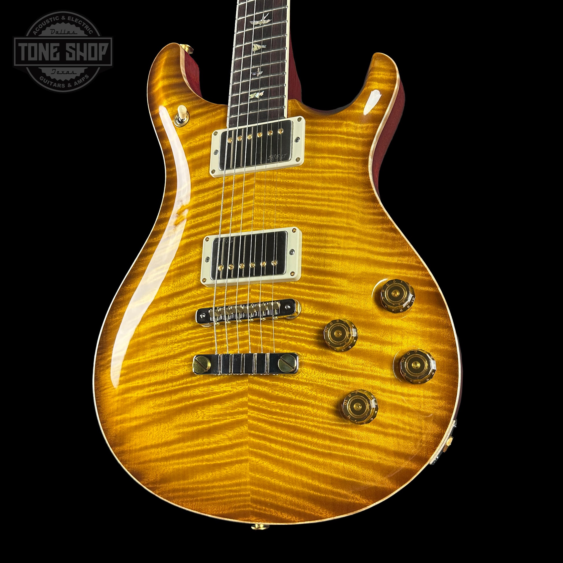 Front angle of PRS Paul Reed Smith McCarty 594 McCarty Sunburst 10 Top Birds.