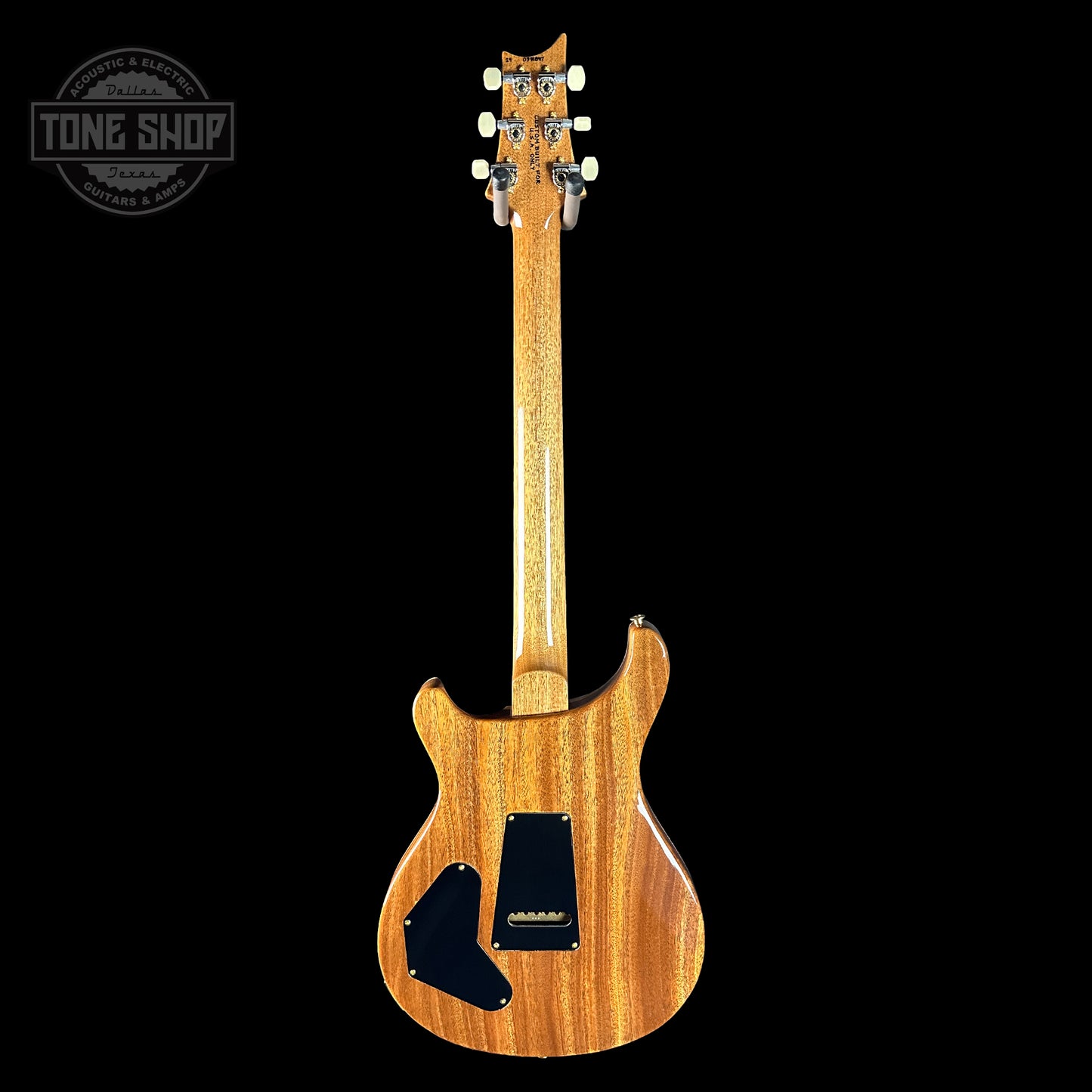 Full back of PRS TSG Anniversary Wood Library Artist DGT Gold Storm Fade Brazilian Rosewood.