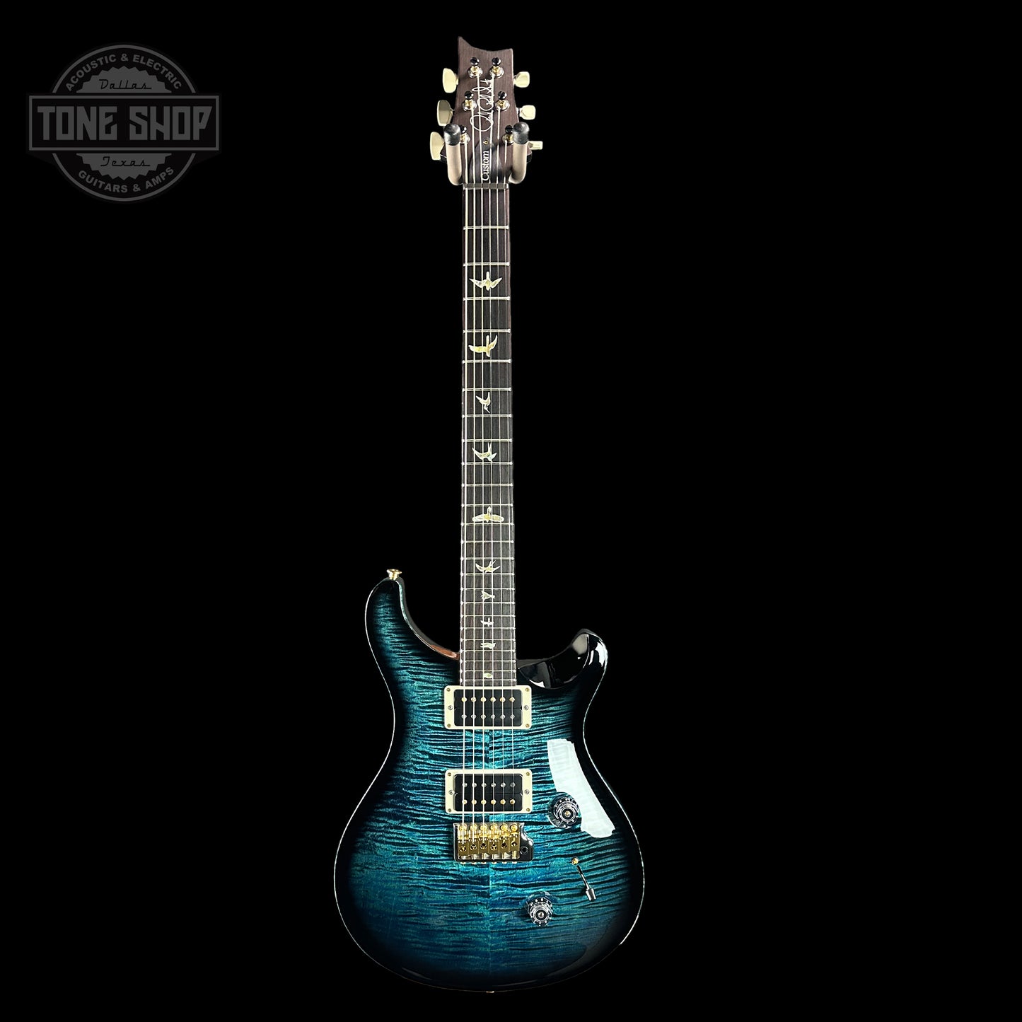 Full front of PRS Paul Reed Smith Custom 24 10 Top Cobalt Smokeburst Birds.