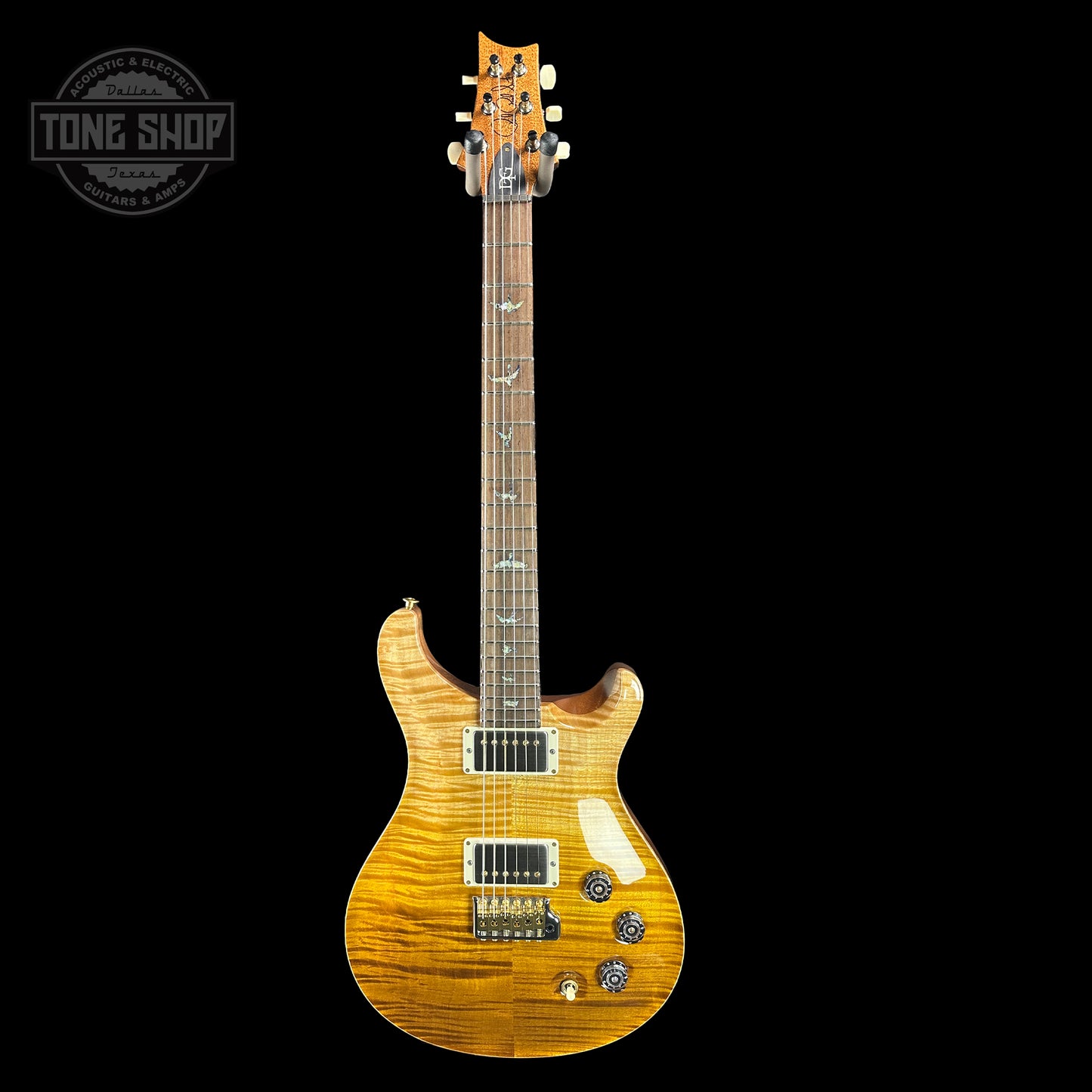 Full front of PRS TSG Anniversary Wood Library Artist DGT Gold Storm Fade Brazilian Rosewood.