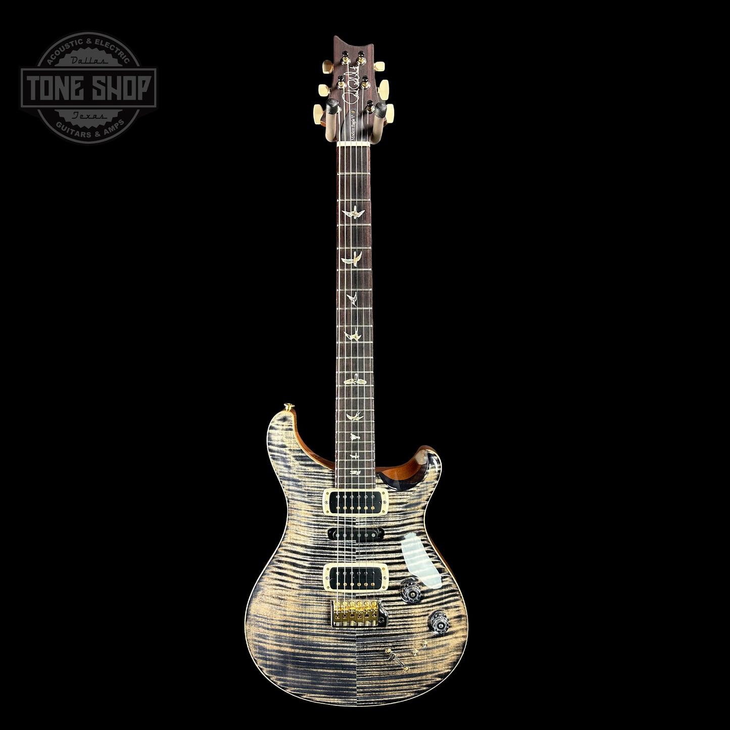 Full front of PRS Modern Eagle V 10 Top Charcoal.