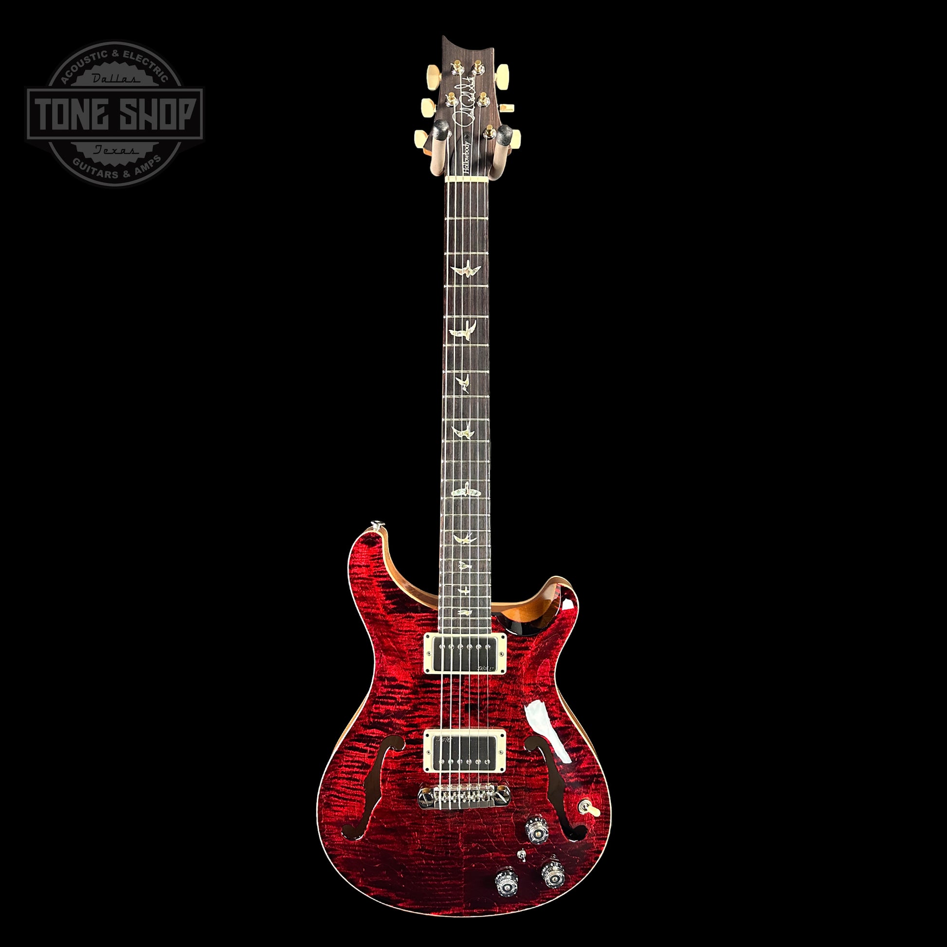 Full front of PRS Hollowbody II Piezo 10-top Red Tiger.