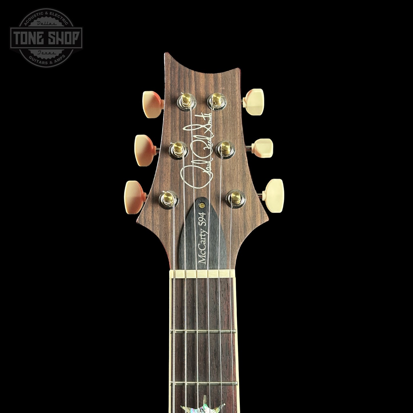 Headstock of PRS Paul Reed Smith McCarty 594 McCarty Sunburst 10 Top Birds.