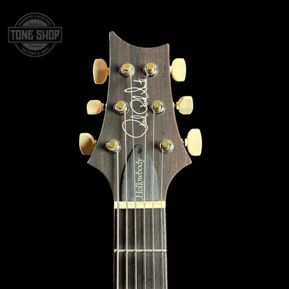 Front of headstock of PRS Hollowbody II Piezo Gold Top Birds.