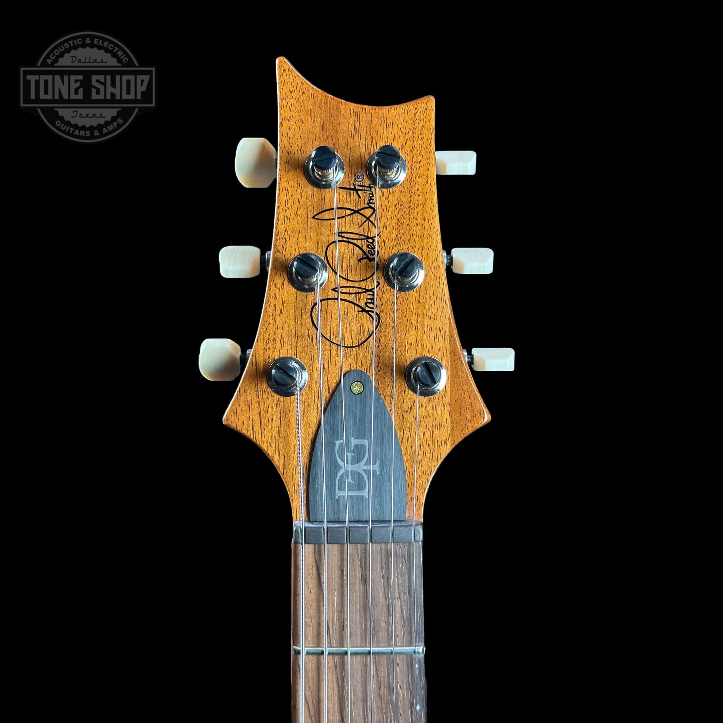 Headstock of PRS TSG Anniversary Wood Library Artist DGT Frostbite Brazilian Rosewood.