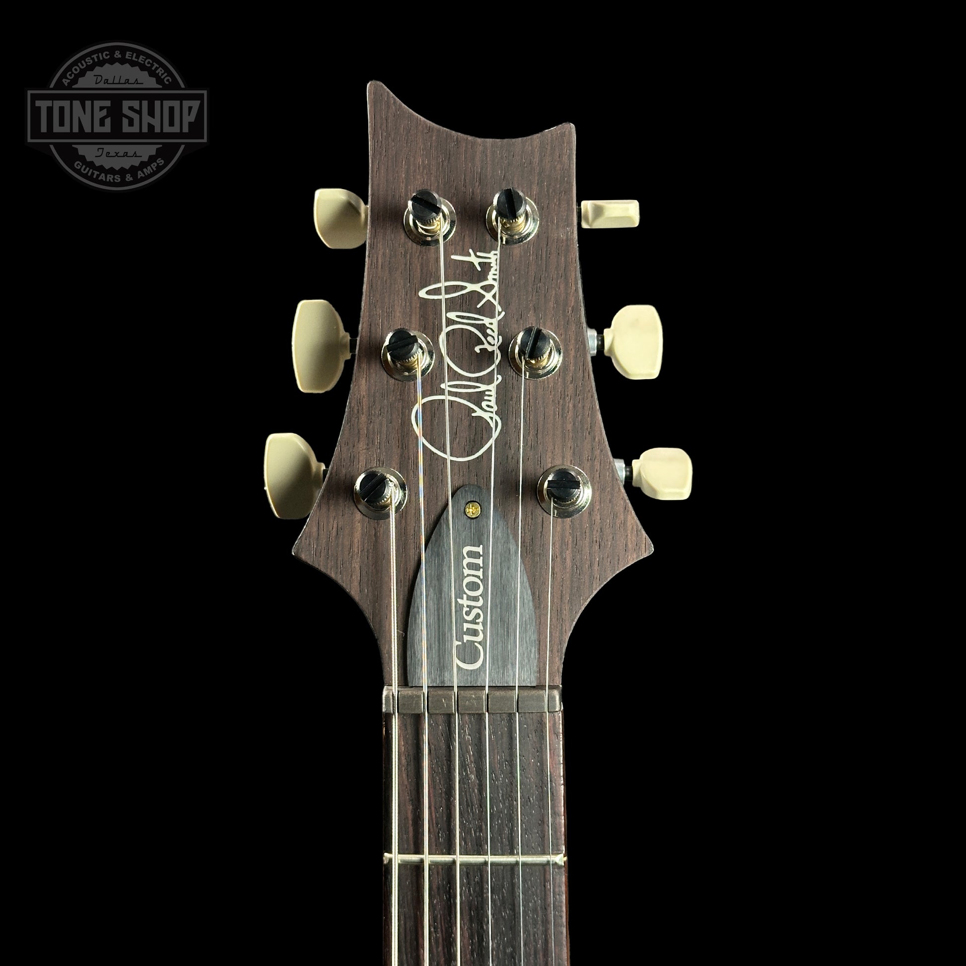 Headstock of PRS Paul Reed Smith Custom 24 10 Top Cobalt Smokeburst Birds.