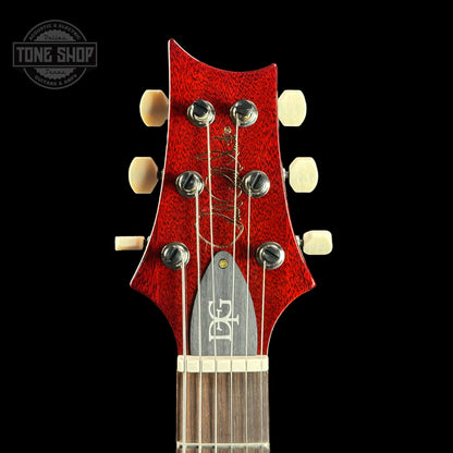 Headstock of PRS Wood Library DGT Frostbite Dark Back Artist Top Brazilian Board.