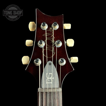 Front of headstock of PRS DGT David Grissom Trem Gold Top w/moons.