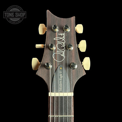 Front of headstock of PRS Modern Eagle V 10 Top Charcoal.