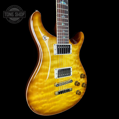 Front angle of PRS Wood Library McCarty 594 10-top Quilt Livingston Lemondrop.