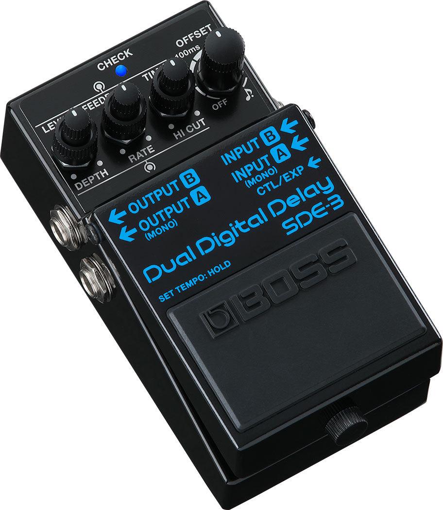 Front angle of Boss SDE-3 Dual Digital Delay.