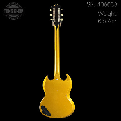 Full back of Gibson Custom Shop M2M 1963 SG Junior w/64 Neck Double Gold Murphy Lab Light Aged w/Stinger.