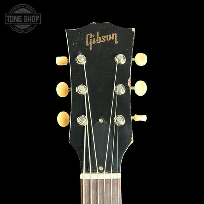 Headstock of Gibson Custom Shop M2M 1963 SG Junior w/64 Neck Double Gold Murphy Lab Light Aged w/Stinger.