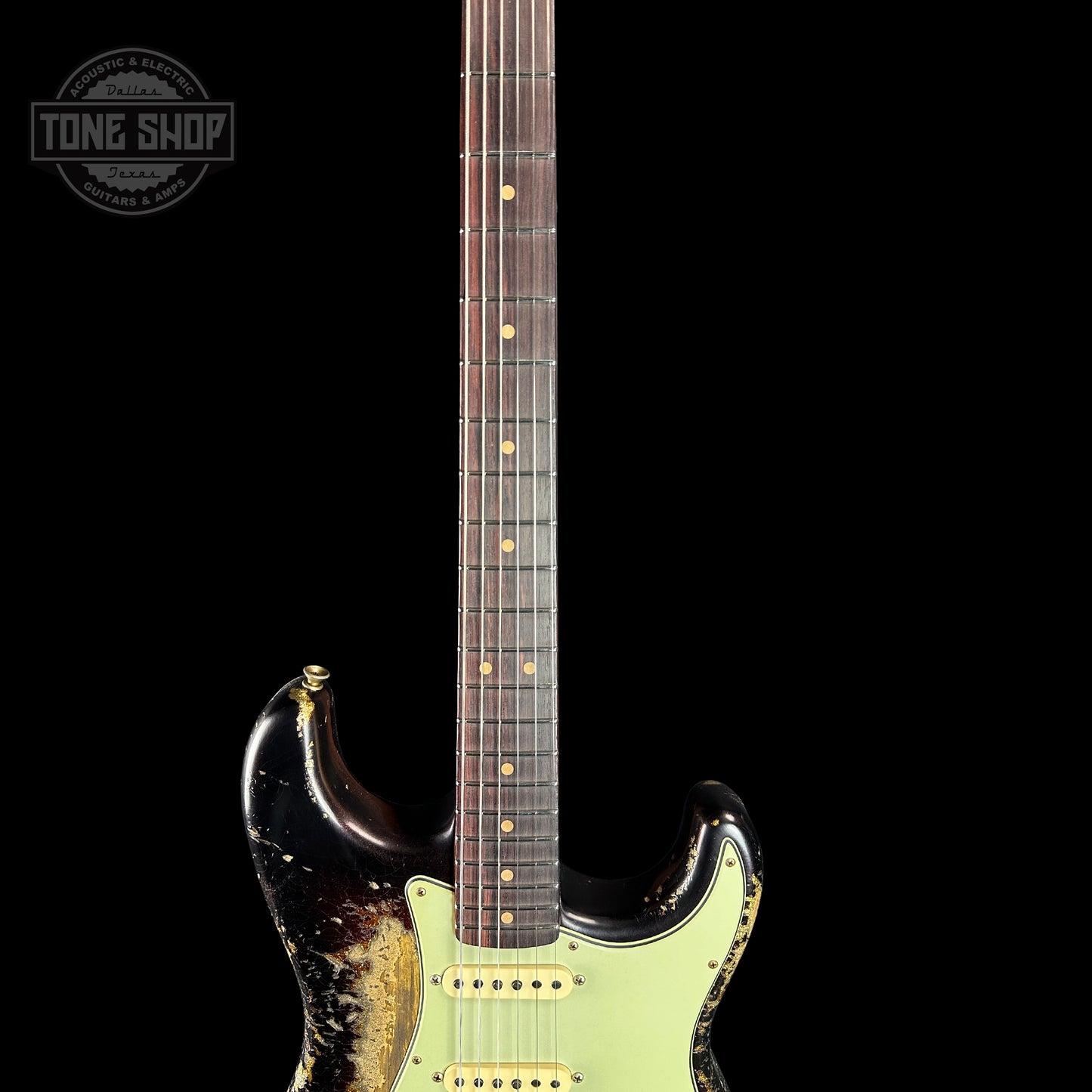 Fretboard of Fender Custom Shop Time Machine '63 Strat Super Heavy Relic Super Faded Aged 3 Color Sunburst Sparkle.