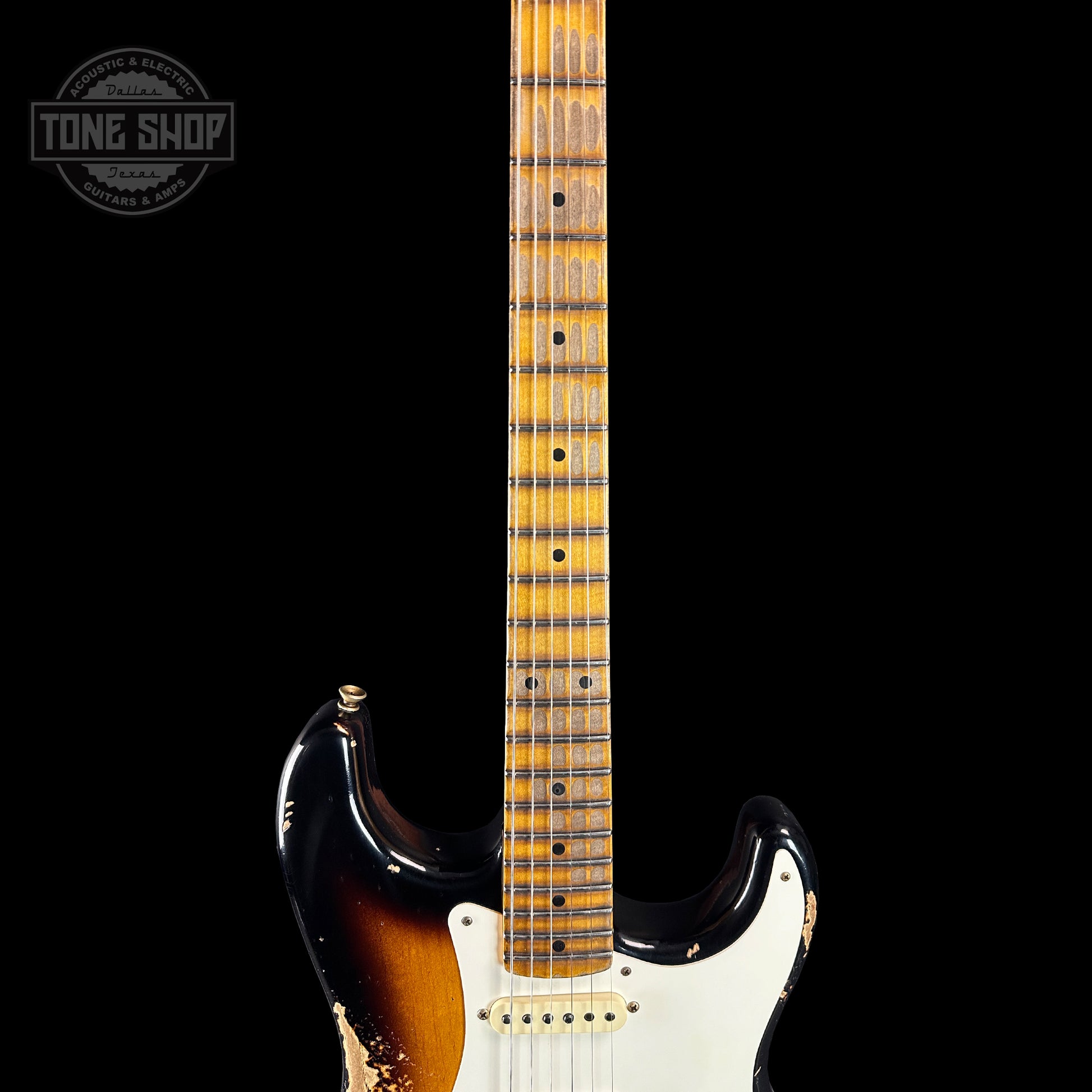 Fretboard of Fender Custom Shop Time Machine '57 Strat Heavy Relic Faded Aged 2 Color Sunburst.