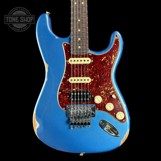 Front of Fender Custom Shop 69 Stratocaster Relic HSS Lake Placid Blue Reverse Headstock.