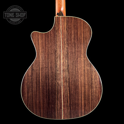 Back of Taylor 814ce ADI Top Tobacco Sunburst Radius Armrest V-Class Bracing.