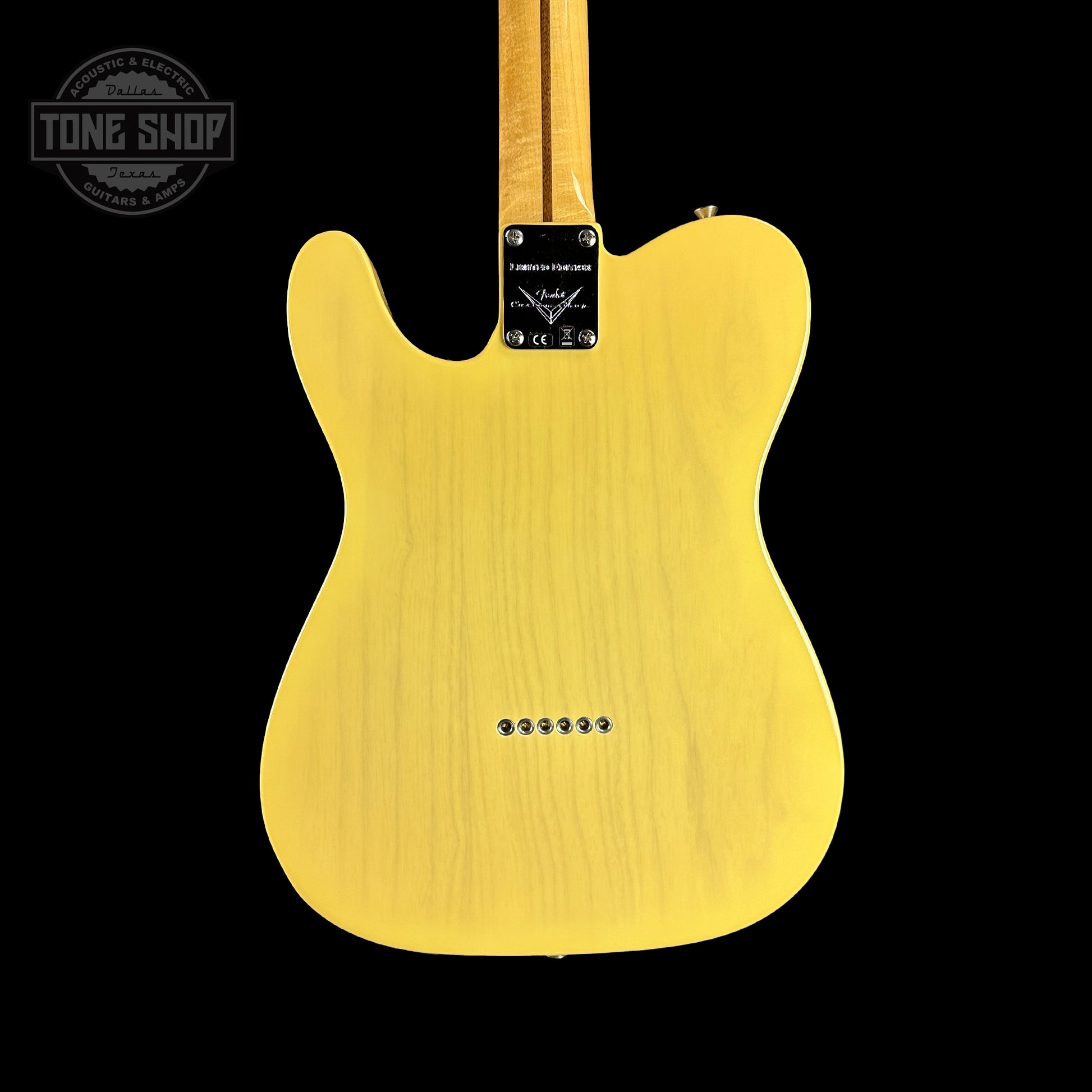 Back of Fender Custom Shop Limited Edition 53 Tele Time Capsule Faded Nocaster Blonde.