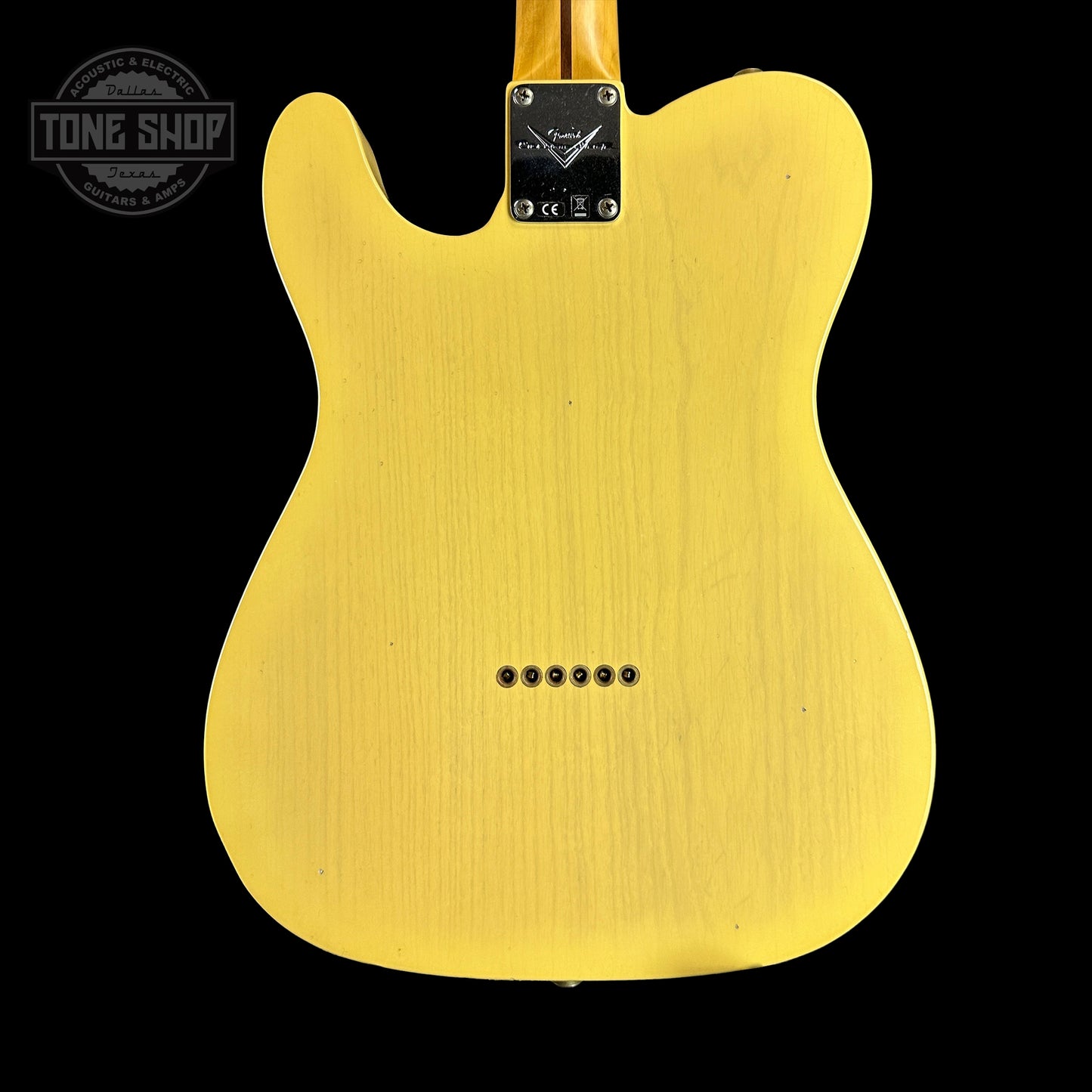 Back of Fender Custom Shop Time Machine '54 Tele Journeyman Relic Faded Aged Nocaster Blonde.