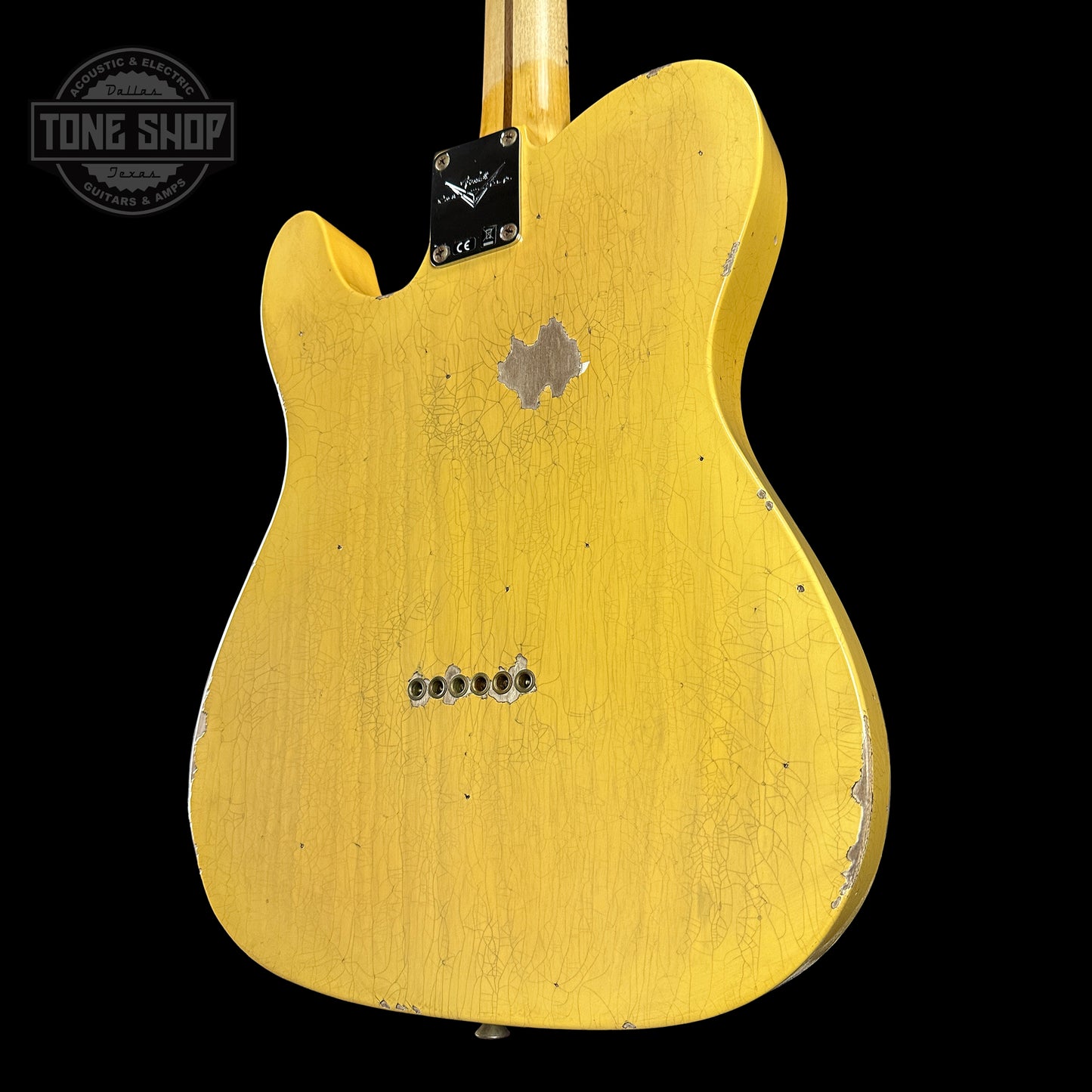 Back angle of Fender Custom Shop Time Machine '54 Tele Relic Faded Aged Nocaster Blonde.