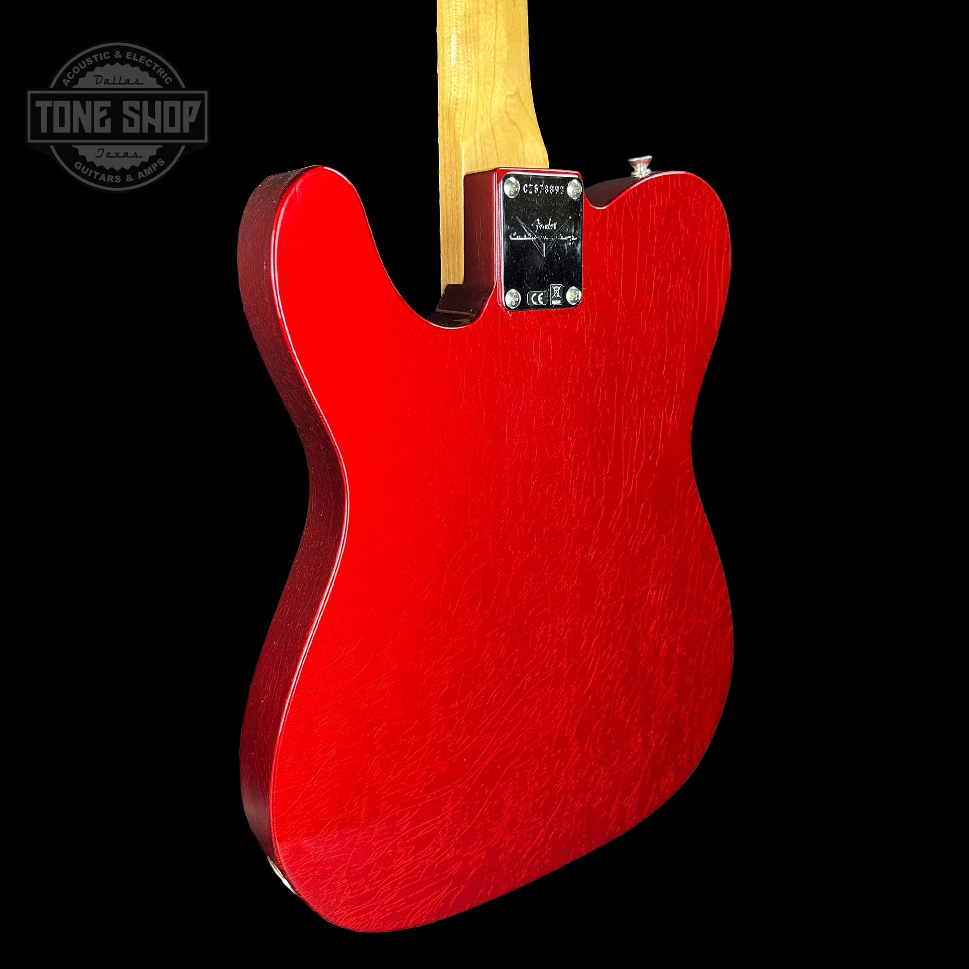 Back angle of Fender Custom Shop Time Machine '67 Tele Dlx Closet Classic Candy Apple Red.