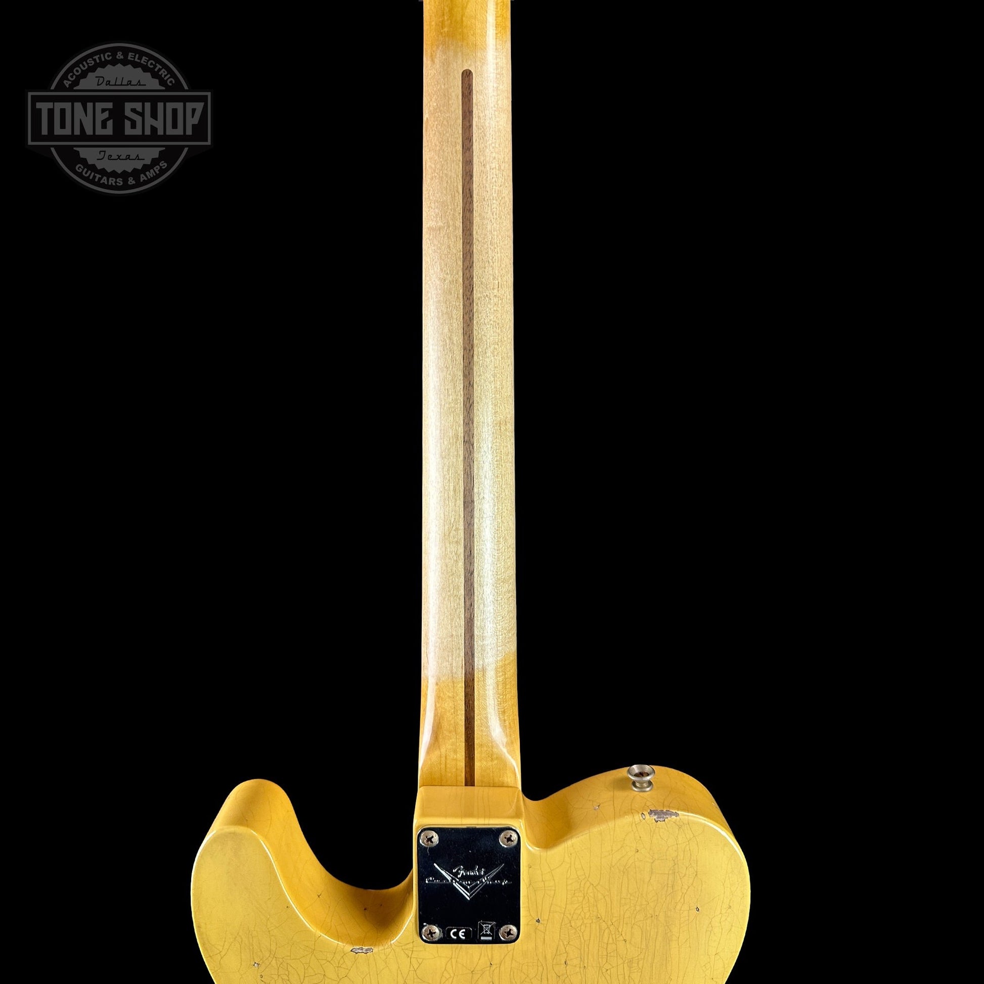 Back of neck of Fender Custom Shop Time Machine '54 Tele Relic Faded Aged Nocaster Blonde.