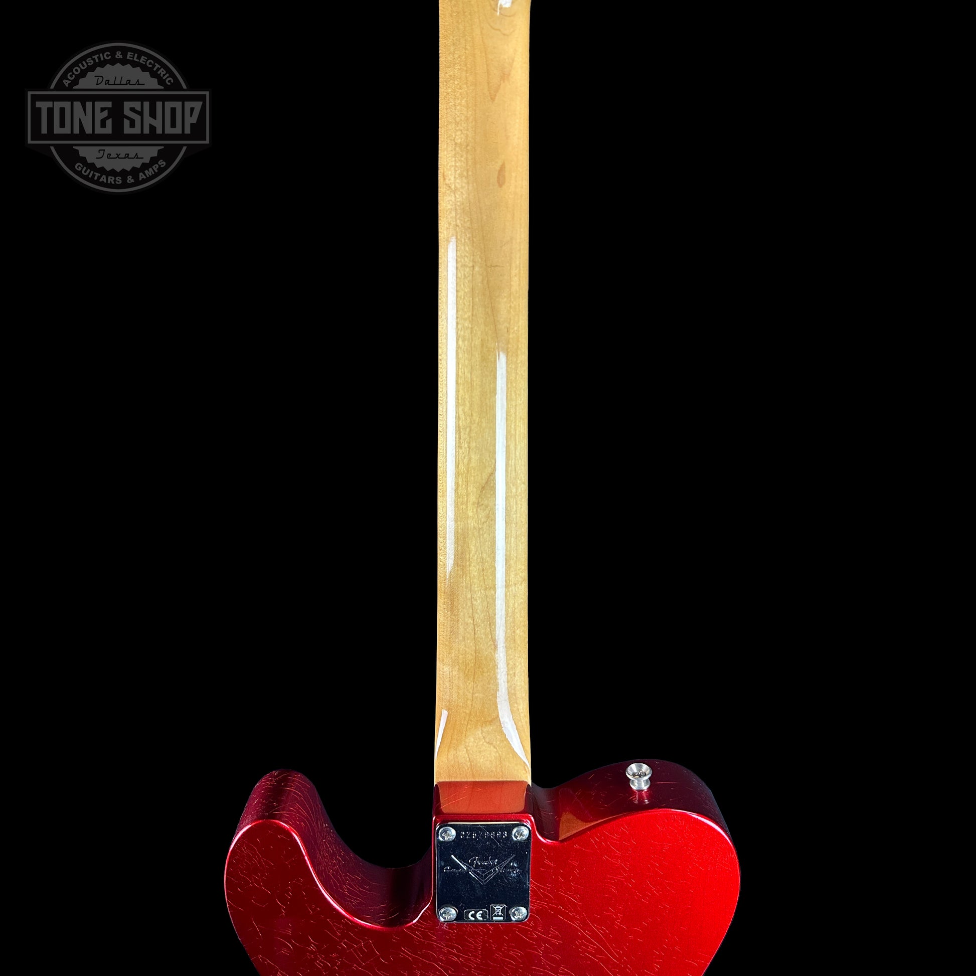 Back of neck of Fender Custom Shop Time Machine '67 Tele Dlx Closet Classic Candy Apple Red.