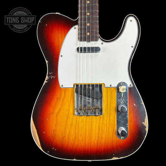 Front of Fender Custom Shop Tone Shop Guitars 9th Anniversary Exclusive 1960 Telecaster Custom Chambered RW Chocolate 3-Tone Sunburst.