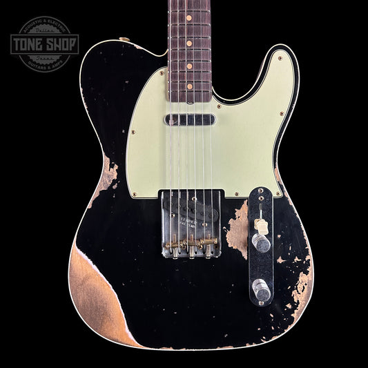 Front of Fender Custom Shop Time Machine '60 Tele Custom Heavy Relic Aged Black.