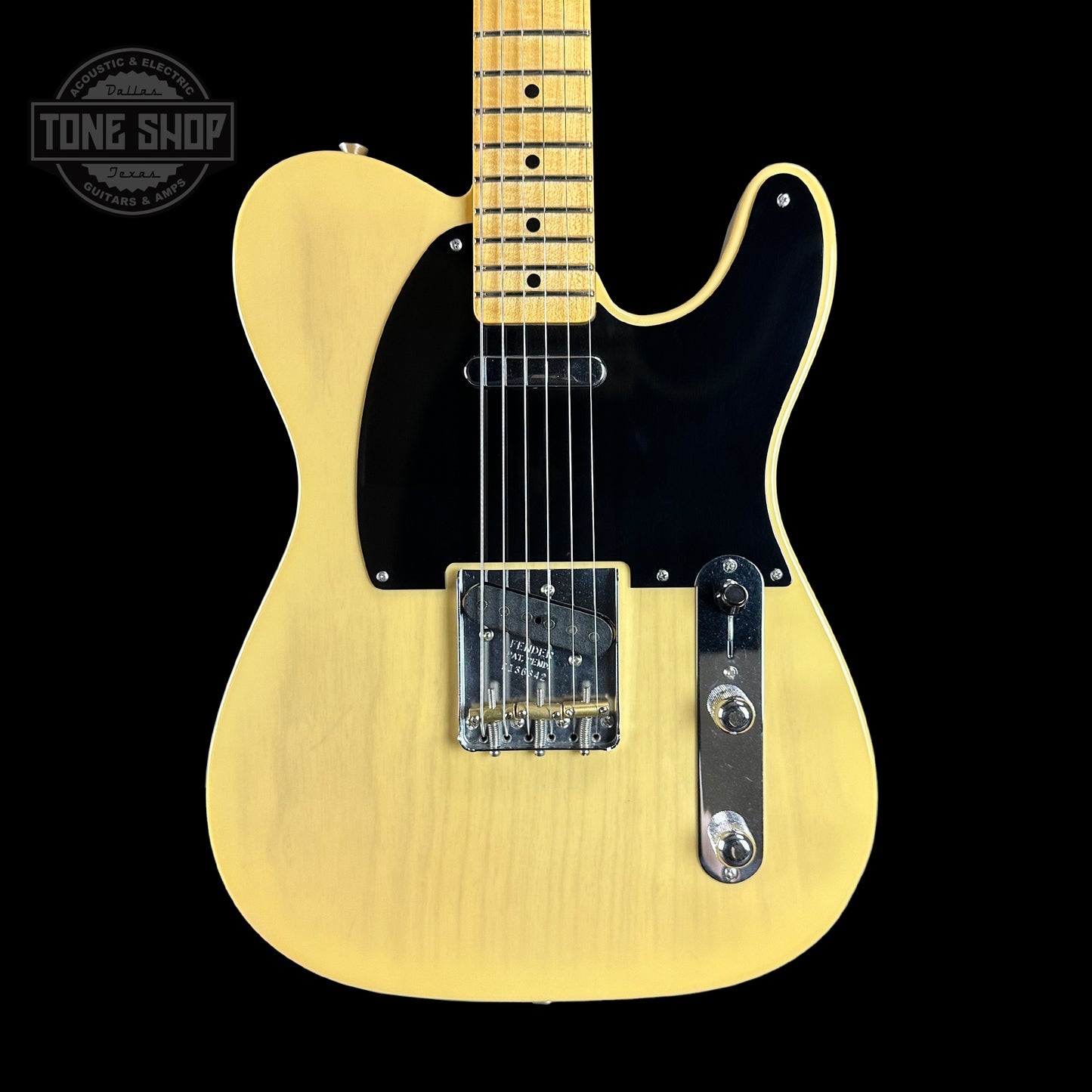 Front of Fender Custom Shop Limited Edition 53 Tele Time Capsule Faded Nocaster Blonde.