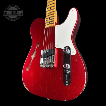 Front angle of Fender Custom Shop Limited Edition Red Hot Esquire Relic Super Faded Aged Candy Apple Red.