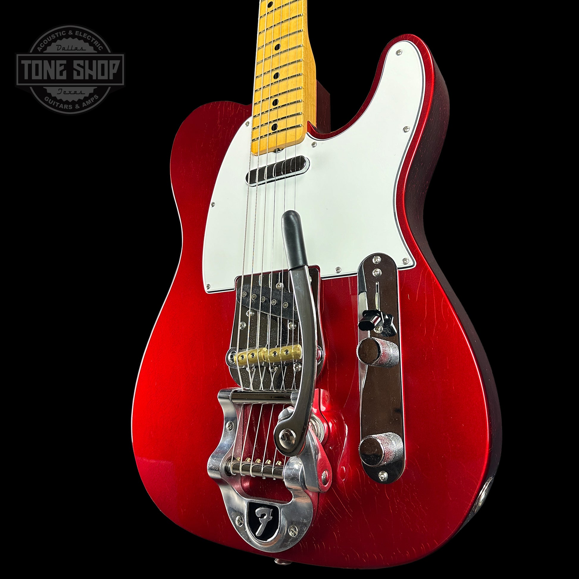 Front angle of Fender Custom Shop Time Machine '67 Tele Dlx Closet Classic Candy Apple Red.