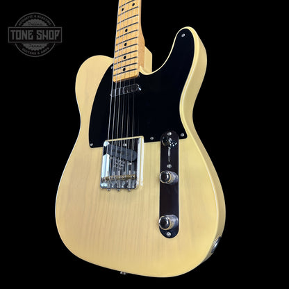 Front angle of Fender Custom Shop Limited Edition 53 Tele Time Capsule Faded Nocaster Blonde.