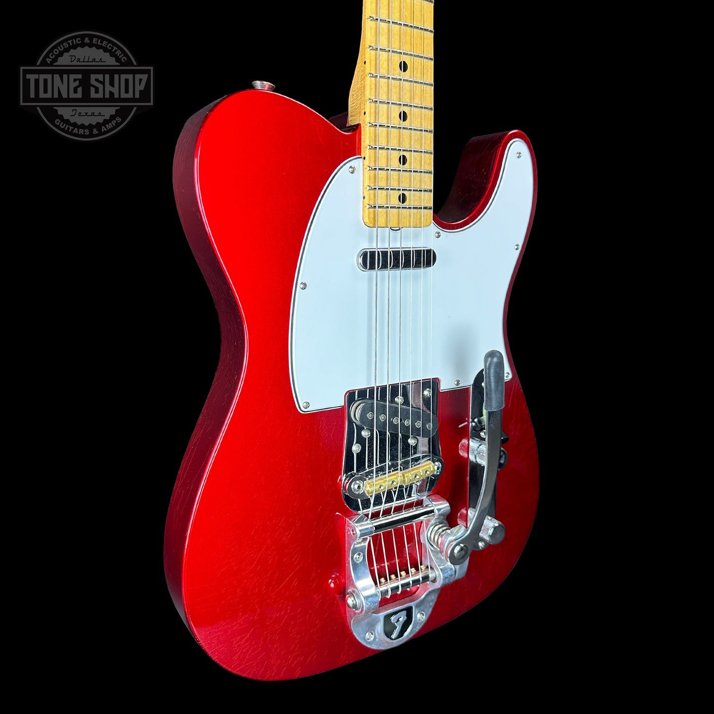 Front angle of Fender Custom Shop Time Machine '67 Tele Dlx Closet Classic Candy Apple Red.