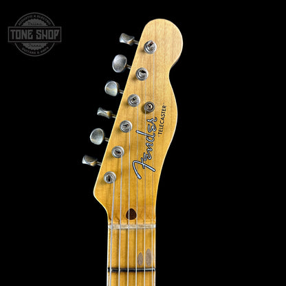 Front of headstock of Fender Custom Shop Time Machine '54 Tele Journeyman Relic Faded Aged Nocaster Blonde.