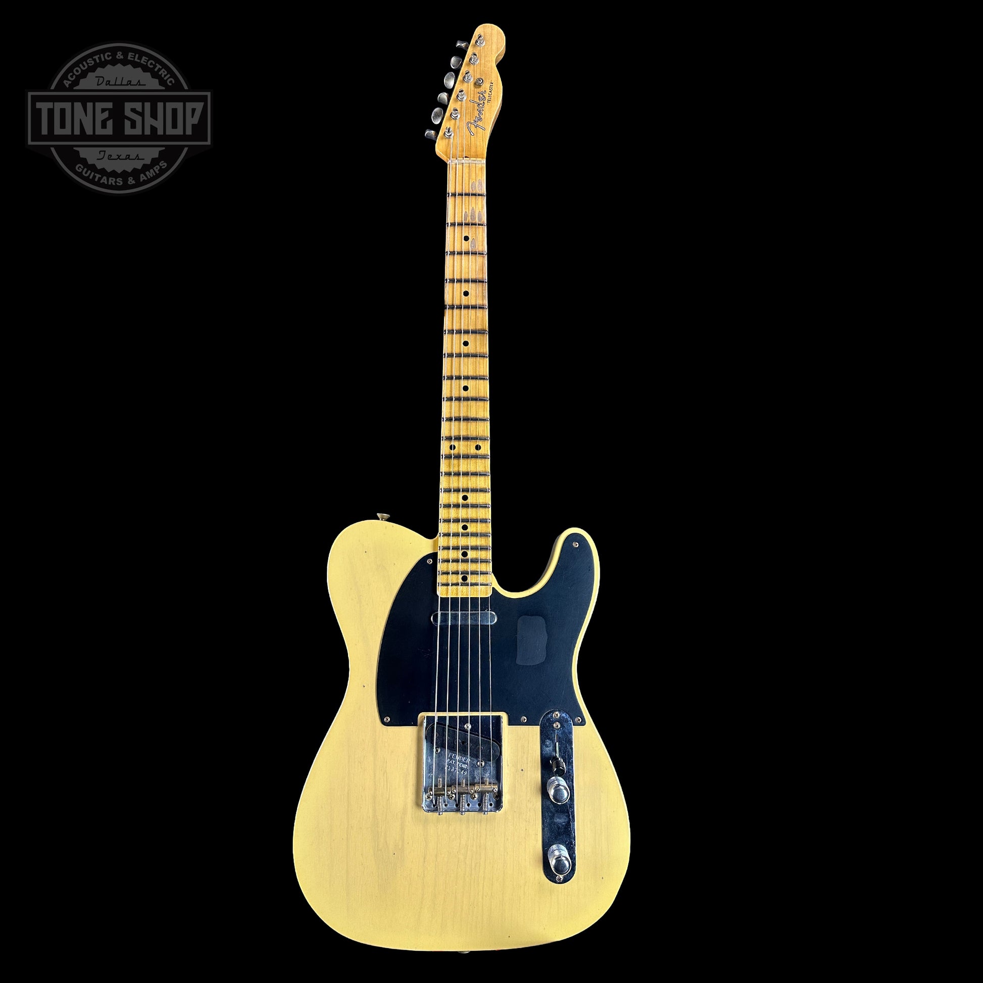 Full front of Fender Custom Shop Time Machine '54 Tele Journeyman Relic Faded Aged Nocaster Blonde.