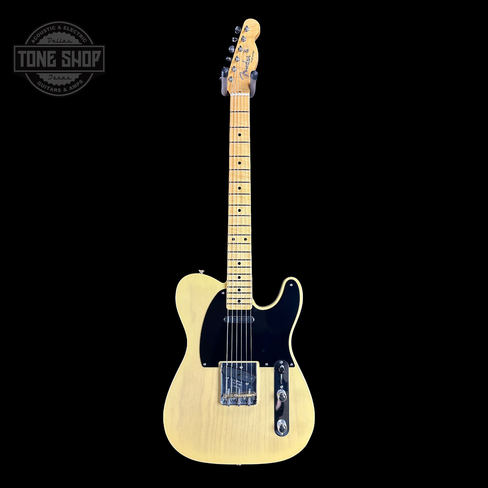 Full front of Fender Custom Shop Limited Edition 53 Tele Time Capsule Faded Nocaster Blonde.