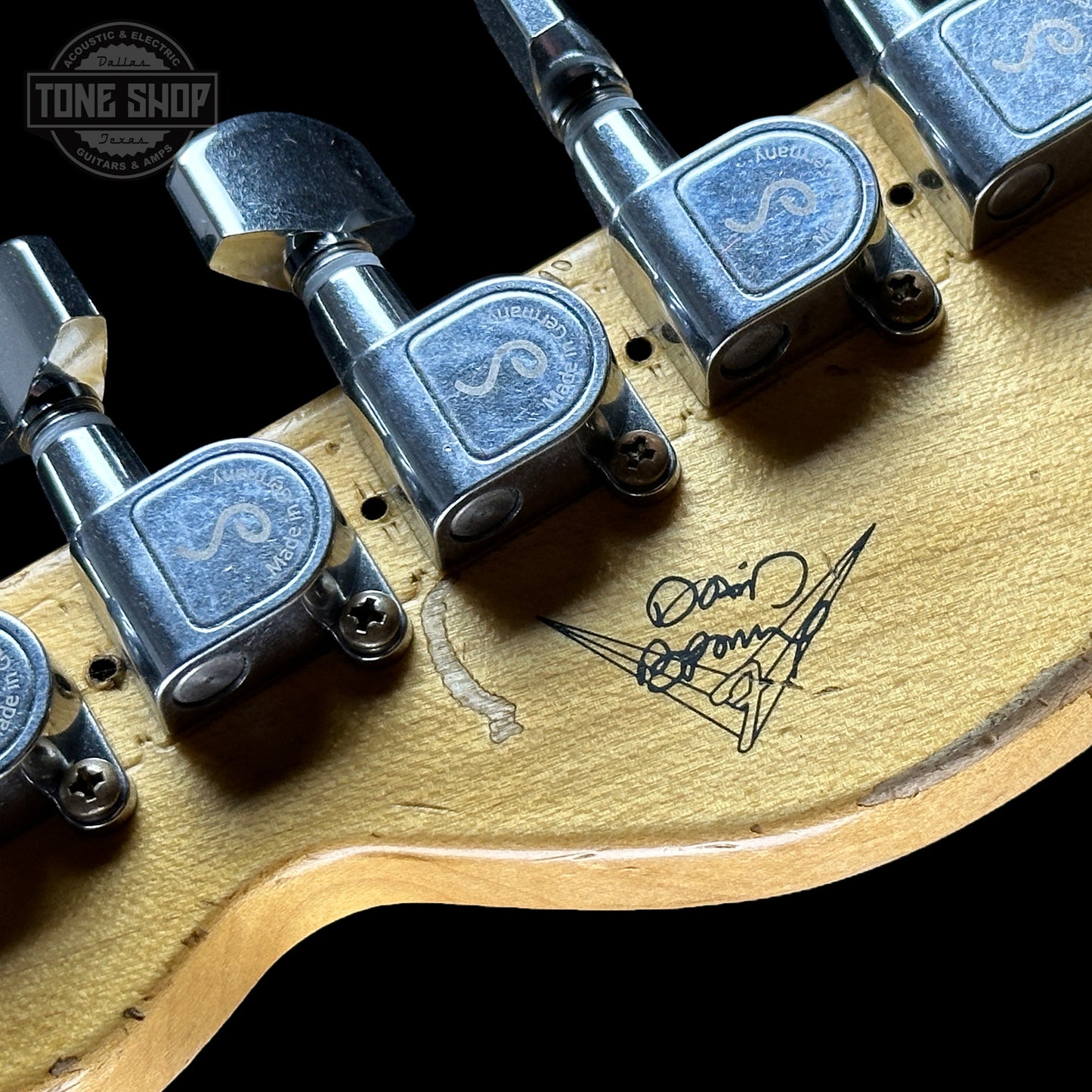 Signature on back of Fender Custom Shop Limited Edition Masterbuilt Waylon Jennings Telecaster Relic.