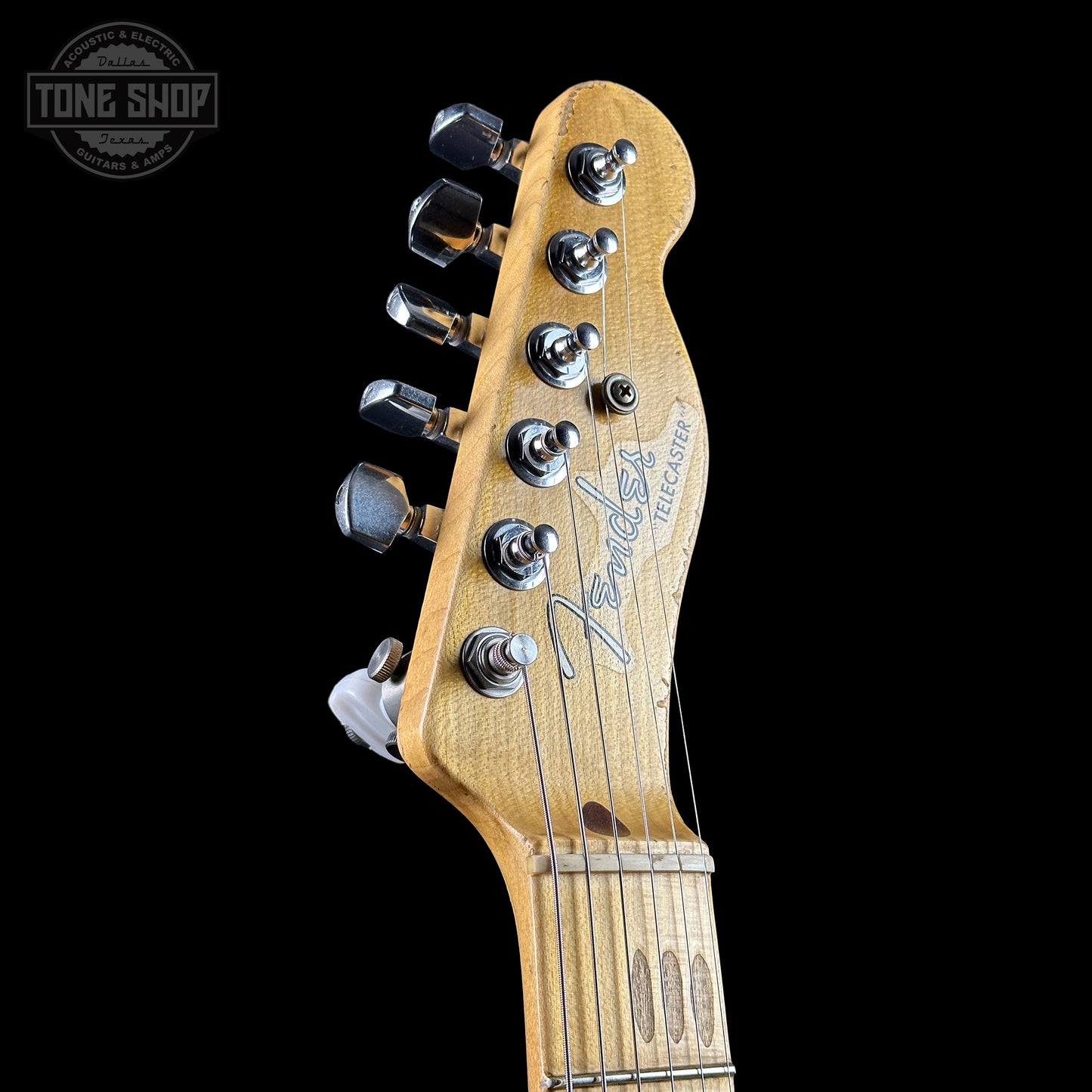 Headstock of Fender Custom Shop Limited Edition Masterbuilt Waylon Jennings Telecaster Relic.