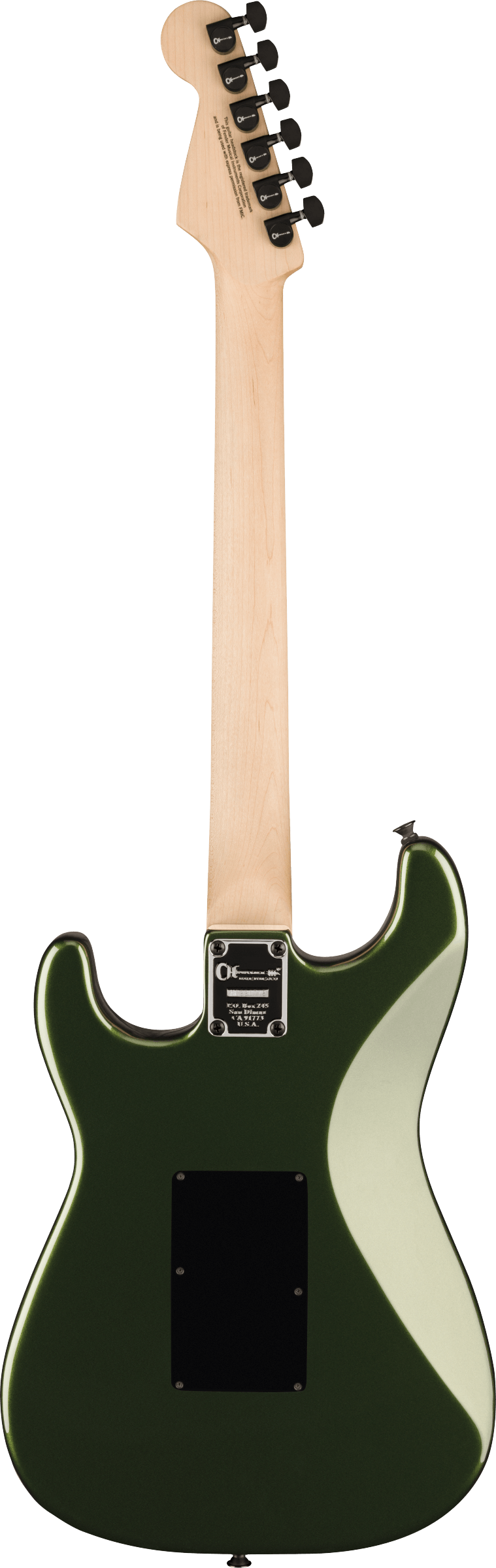 Back of Charvel Pro-Mod So-Cal Style 1 HSS FR Lambo Green.