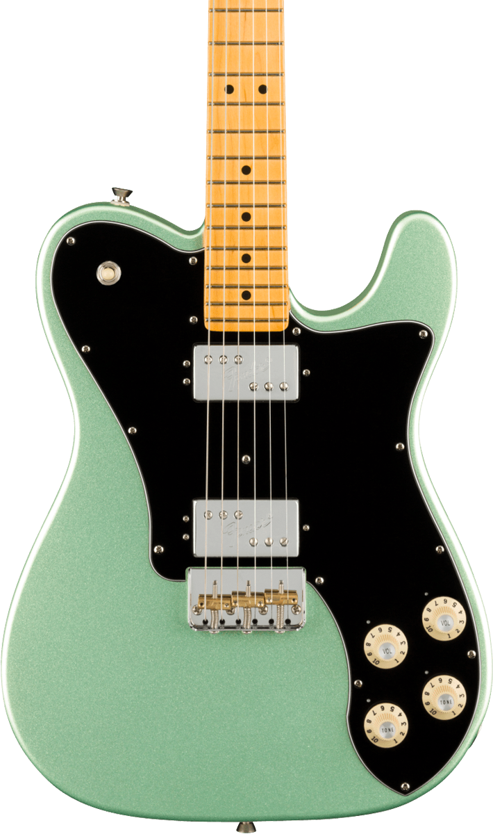 Front of Fender American Professional II Telecaster Deluxe MP Mystic Surf Green.