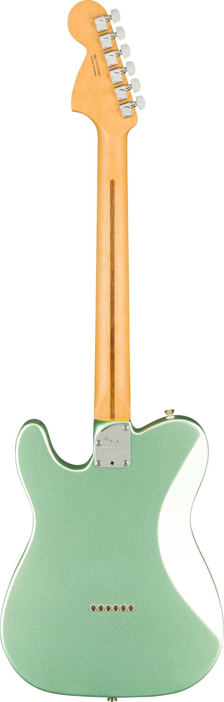 Back of Fender American Professional II Telecaster Deluxe MP Mystic Surf Green.