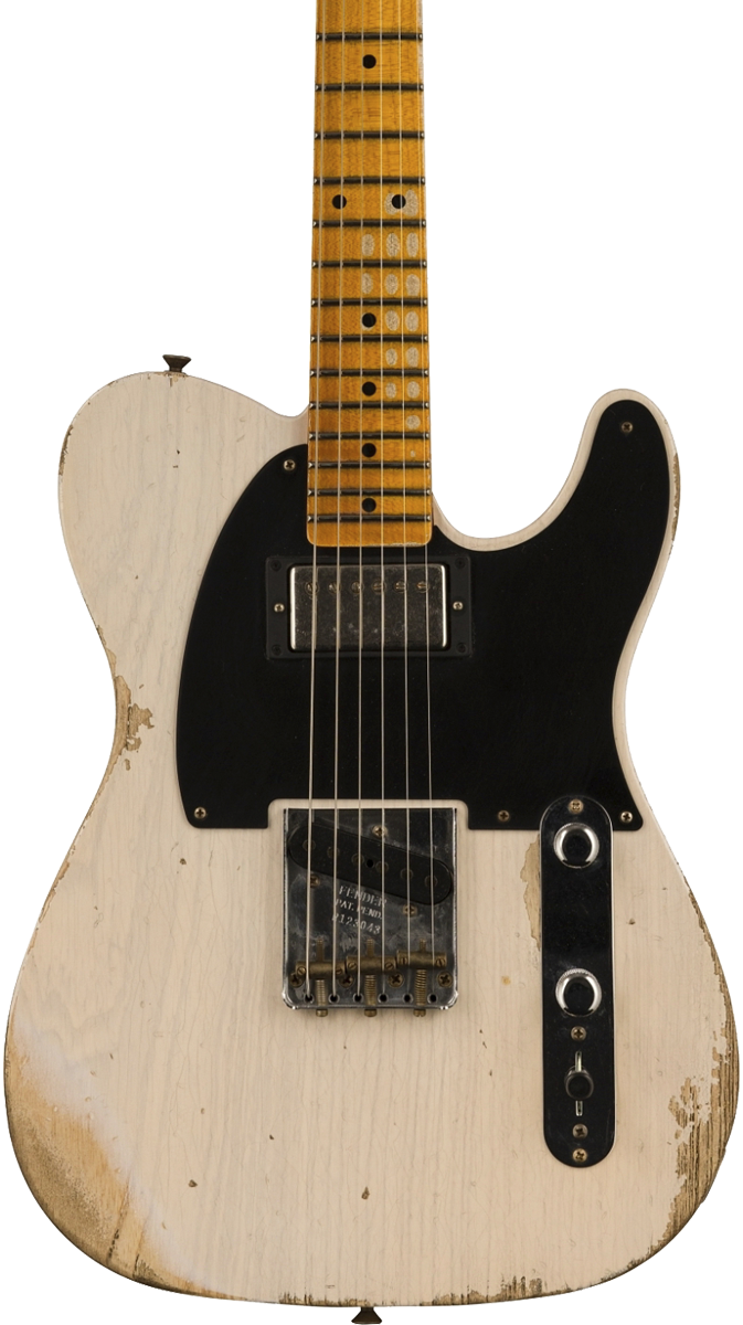 Front of body of Fender Custom Shop Limited Edition '53 HS Tele Heavy Relic Aged White Blonde.