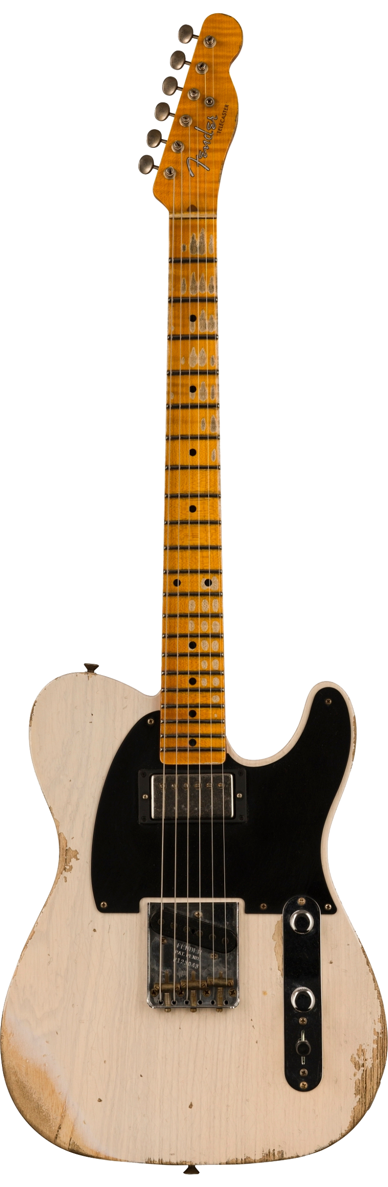 Full front shot of Fender Custom Shop Limited Edition '53 HS Tele Heavy Relic Aged White Blonde.